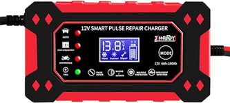 12V/6Amp Car Battery Charger, Smart Automatic Battery Charger with Temperature Compensation and LCD Screen, Intelligent Charges, Repairs, Maintains Lead Acid Batteries, Car Motorcycle Boat Battery