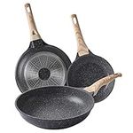 Motase Nonstick Frying Pan Skillets 3-Piece Set 8/9.5/11 inch, Granite Coating Omelette Pan, 100% PFOA Free Cookware Pan, Non Stick Stone Frying Pan Skillets Set