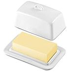 GOURMEX Classic Butter Dish with Lid | Fits One Stick of Butter | Ideal Butter Keeper for Salted, Unsalted Butter and Coconut Butter in Fridge | Ceramic White Tray Covered Butter Dish Dishwasher Safe (1 Pound)