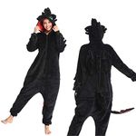 Toothless Costume Pajamas Dragon Tail Animal Onesie Flannel Costume Plush Jumpsuit Halloween Christmas Pajamas for Family Black