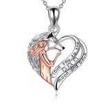 YAFEINI Wolf Jewellery Gifts Sterling Silver Love Heart Wolf and Girl Pendant Necklace I Love You to The Moon and Back Necklace Jewellery for Women Teens Girlfriend