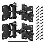 2 Pack Self Closing Gate Hinges for Wooden Fences Heavy Duty Solid Vinyl Fence Gate Closer Hinges with 22 Screws Swing Adjuster Tool 90 Degree Tension Boerboel Gate Hardware Kit Black Finish