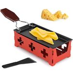 Cheese Melter Raclette Grill, hicoosee Cheese Melting Pan with Silicone Spatula Non-Stick Mini Rotaster Baking Tray Stove Set Red