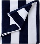 LULUHOME Plush Oversized Beach Towel - Fluffy Cotton Thick 36 x 70 Inch Navy Blue Striped Pool Towels, Large Summer Cabana Swimming Towel for Adults