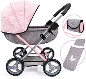 Bayer Dolls 4-in-1 Toy Baby Doll Pram Stroller Cosy Set - Dolls Up to 18" (Pink/Grey)