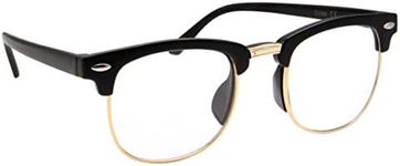 grinderPUNCH Kids Nerd Glasses Half Frame Clear Lens Geek Costume Children's (Age 3-10) Black/Gold