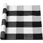 sourcing map Cotton Plaid Door Mat, Black & White Area Floor Rugs, Checkered Carpet for Indoor/Outdoor, Woven Washable Buffalo Mat, Retro Doormat Runner Rug for Front Porch/Kitchen 24"x35"