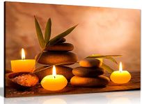 Aromatic Candles & Zen Stones Canvas Wall Art Picture Print (18x12in), Living Room