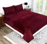 RRD Trend 190 GSM Flannel Warm Bedsheets for Winter Double Flat Size (90 x 100 Inches) with 2 Pillow Cover Size (18x28 Inches) Color-Maroon, Striped