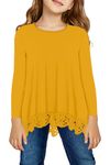 storeofbaby T-Shirt for Girl Tween Trendy Lace Trim Tops Yellow Long Sleeve Blouse