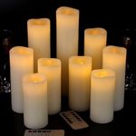 VETOUR Flameless LED Electric Candles: 9PCS Battery Operated Fake Candle H5 6" 7" 8" 9" D2.2 Real Wax Pillar Flickering Electric Candles with Remotes and Timer for Chris Halloween Decor