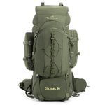 Tripole Colonel Metal Frame 80L Rucksack with Detachable Bag & Rain Cover for Trekking & Travelling | Men & Women | 3 Year Warranty,Army Green