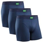 DANISH ENDURANCE 3 Pack Men's Organic Cotton Stretch Boxer Shorts,Tag-Free Underwear, Classic Fit, Blue, Large