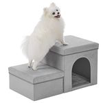 Dog Stairs with House, DREAMSOULE 3 in 1 Dog Steps Stairs Foldable Pet Ramp with A Deluxe House and Storage, Pet Ramp Pet Ladder Best for Small to Large Dogs Cats (Grey)