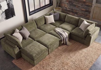 Iroomy Boneless Modular Sectional Sofa, Cloud Couch, 9 Seater, GREEN | No Assembly Needed, Deep Seat, Chenille Fabric for Living Room & Apartment