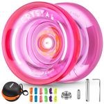 MAGICYOYO K2 Responsive Yoyo for Kids, Crystal Yoyo Professional for Fingerspin Trick, Dual Purpose Plastic Yoyo with Extra Unresponsive Yoyo Bearing for Advanced + 12 Yoyo Strings + Yo Yo Bag (Pink)