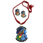 AKIBUKI Multicolor Indian Traditional Handmade Square Shaped Cardboard Painted Necklace and Earring Jewellery Set for Women | Square Shaped