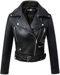 Tanming Women's Faux Leather Moto Biker Short Coat Jacket (Black2-S)