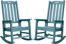 Psilvam Oversized Outdoor Rocking Chair Set of 2, Porch Rocker with 21" Wide Seat and 32" Tall Backrest, Pre-assembled with most components for effortless installation (Blue)