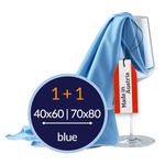 culiclean Microfibre Polishing Cloths for Glass Glasses High-Gloss Surfaces, Premium, SET of 2 Cloths, 1 Cloth with 40 x 60 centimetres and 1 Cloth with 70 x 80 centimetres, Blue-Blue