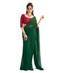 SIRIL Women's Georgette Sequence Work Saree with Unstitched Blouse Piece, Dark Green, One Size