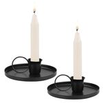 Beufee 2Pcs Metal Taper Candle Holder, Candle Holders for Candlesticks Retro Iron Taper Candle Holders with Handle Emergency Candle Holder(Black)