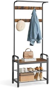 VASAGLE Coat Rack, Hall Tree with Shoe Bench for Entryway, Entryway Bench with Coat Rack, 4-in-1, with 9 Removable Hooks, a Hanging Rod, 13.3 x 28.3 x 72.1 Inches, Rustic Brown and Black UHSR40B