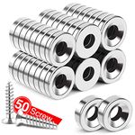 MIKEDE Magnets, 50Pcs Strong Magnets with Hole, Heavy Duty Rare Earth Magnets with Mounting Screws, Round Neodymium Magnets with Hole Disc Countersunk Hole Magnets for Locker, Tool Storage, Crafts