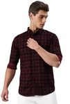 Majestic Man Men Small Checkered Slim Fit Cotton Casual Shirt (Xx-Large, Maroon)