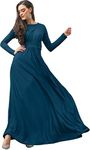 koh koh Womens Long Full Sleeve Sleeves Flowy Empire Waist Fall Winter Modest Formal Floor Length Abaya Muslim Gown Gowns Maxi Dress Dresses, Blue Teal L 12-14 (3)