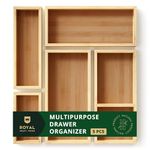 Bamboo Drawer Organizer Storage Box/Bin Set - Multi-Use Drawer Organizer for Kitchen, Bathroom, Office Desk, Makeup, Jewelry (5 Boxes)