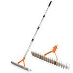 Thatch Rake, 15 Inch Wide Dethatcher Rake, Robust Lawn Dethatcher for Cleaning Dead Grass, Efficient Steel Metal Rake with Handle, Thatching Rake for Garden,Yard. (Orange)