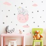 Pumkins Cute Elephant Sleeping on The Moon with Stars Wall Stickers Nursery Decor Wall Decals for Kids Boys Girls Bedroom Daycare Classroom Playroom and Kids Room