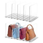 2 Pack Purse Divider Organizers for Closet, 16.3'' x 7.9'' x 6.4'' Adjustable Clear Shelf Dividers for Bags Purses Closet Organization, Handbag Divider Organizer Holders for Bookshelf Bedroom