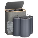 Famyards Laundry Hamper with Lid, 170L Extra Large Laundry Hamper 3 Section, Dirty Clothes Hampers with Removable Laundry Bags, Laundry Basket Organizer for Bathroom, Bedroom, Dorm Laundry Room(Grey)