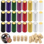 Swpeet 190Pcs 8 Colors PVC Heat Shrink Capsules and Natural Straight Wine Bottle Cork Stopper Assortment Kit, Wine Shrink Wrap Wine Bottle Corks for Wine Bottles Ornament Making Arts and Crafts