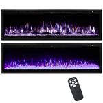 INMOZATA 152cm/60 Inch Electric Fire Wall Mounted/Recessed/Freestanding Electric Fireplace with Remote Control, 12 Colors Flame Effect Media Wall Fireplace, Crystal & Log Set, 900W&1800W(60"/152cm)