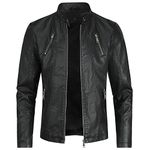 Sliktaa Men's Casual Leather Jacket Stand Collar Soft Bomber Faux Leather Jacket, Black1, XXL