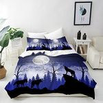 ANHOPE Wolf Duvet Cover Set Soft Comforter Cover Set with Forest Wolves Moon Print Pattern 3 Piece Bedding Set with Pillowcase All Season Decorative Quilt Cover with Zipper for Kids Adults Single Size