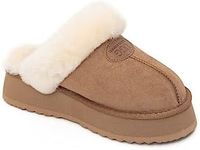 UGG AUZLAND SHEEPSKIN UGG Platform Slippers Slippers for Women Fuzzy Chestnut,Fuzzy Slippers Women Australian Sheepskin Slippers Warm and Comfort Slippers US Size 9