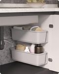 Baffect 2 pcs Sliding Basket Cabinet Organizer for Kitchen Bathroom, Pull Out Drawers Under Sink Cupboard Organisers Wall Mounted Sliding Storage Baskets for Spice Shower Pantry Supplies (Grey)