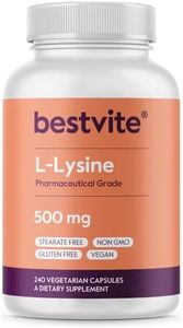 BESTVITE L-Lysine 500mg per Capsule (240 Vegetarian Capsules) - No Stearates - No Fillers - No Flow Agents - Vegan - Non GMO - Gluten Free - No Stearic Acid - No Dicalcium Phosphate