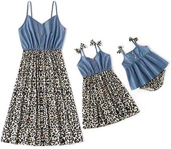 IFFEI Mommy and Me Dresses Matching Outfits Sleeveless Leopard Stitching Solid Tank Dresses 3-4Y Blue