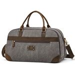 S-ZONE Duffle Bags for Traveling Mens Canvas Weekender Overnight Shoulder Duffel Bag RFID Carryon Handbag Leather Trim