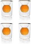 Golf Ball Shot Glass Set Funny Handmade Golf Gifts for Men - 2 oz Double Walled Glasses with 3D Shape Golf Ball Inside for Tequila, Scotch, Whiskey, Bourbon, and Cocktail (4)