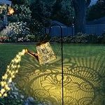 GIGALUMI Solar Watering Can Lights Outdoor Garden, Waterproof Metal Water Can Ornaments with String Lights, Solar Hanging Lantern with Bracket for Yard Lawn Pathway Patio (Large Flower)
