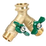 STYDDI Brass Garden Hose Splitter Full Flow, Heavy Duty Hose Splitter 2-Way High Flow, All Metal Hose Y Splitter with Shutoff, Outdoor Faucet Splitter Hose Connector, Water Hose Y Valve Tap Adapter