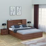 WoodCloud Queen Size Engineered Wood Bed with Box & Headboard Storage - Walnut Finish