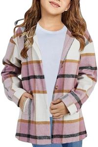 CharmWM Girls Cute Flannel Plaid Button Down Top with Pockets Long Sleeve Hooded Jackets Shirts Blouses Outfits Tops with Boys Pink 130