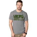 Crazy Dog T-Shirts Mens Hiking Cheaper Than Therapy Funny Camping Summer T Shirt (Grey) XL